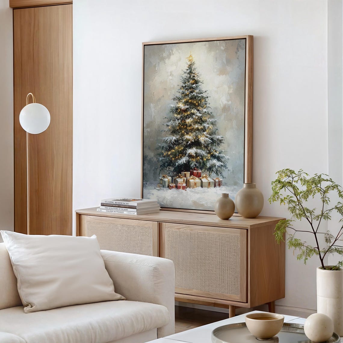 Snow Covered Christmas Tree With Glowing Lights And Gifts Art Poster - Image 4