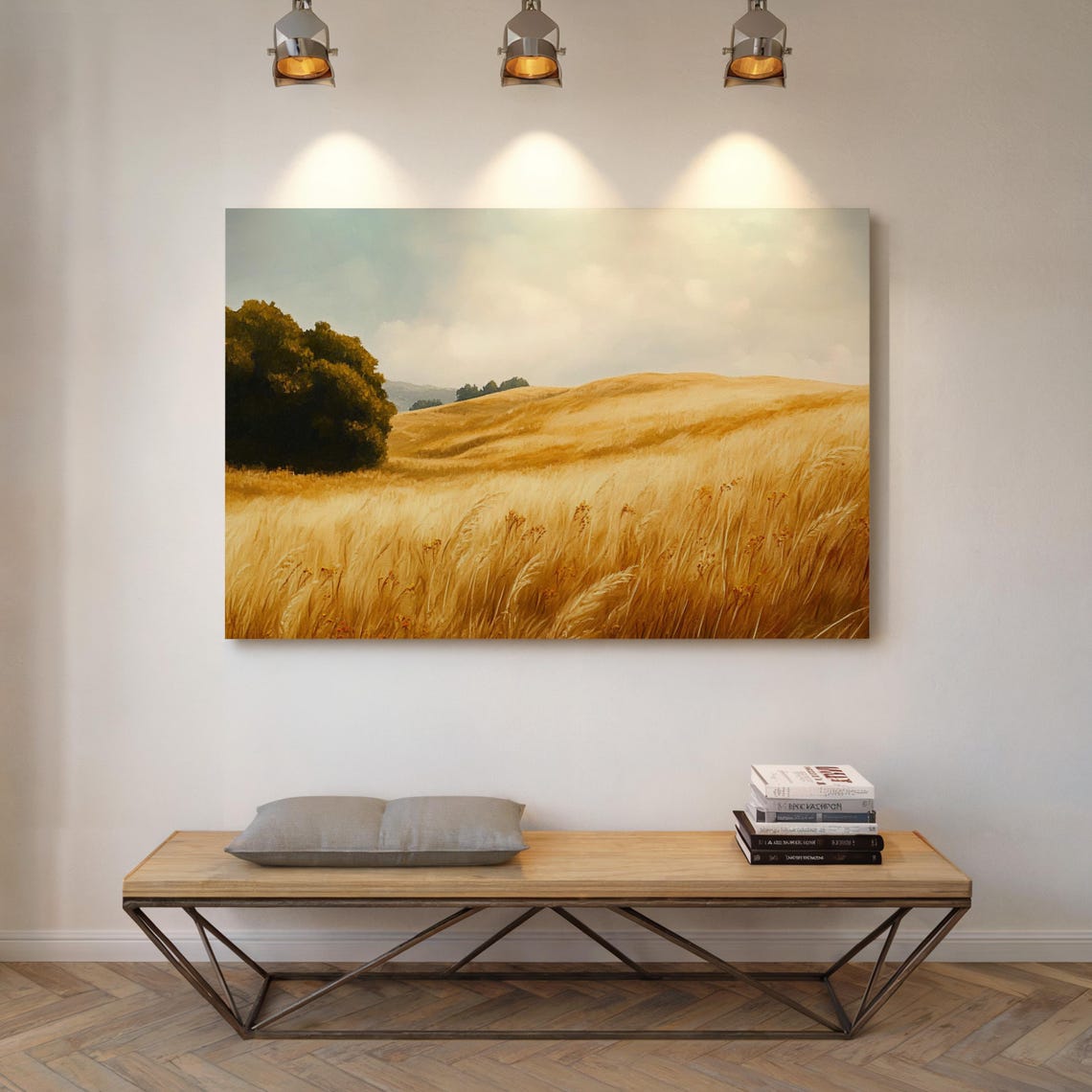 Golden Wheat Fields Under Soft Skies Serene Landscape Wall Art Print For Rustic And Nature Inspired Home Decor - Image 3