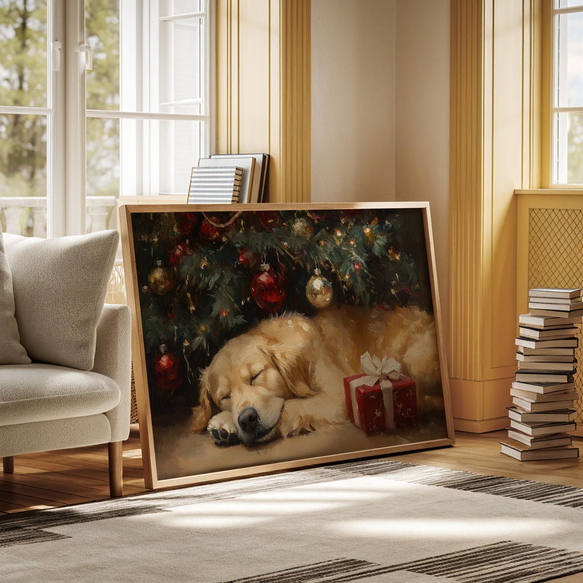 Golden Retriever Puppy Sleeping Under Christmas Tree Gift Poster - Image 3