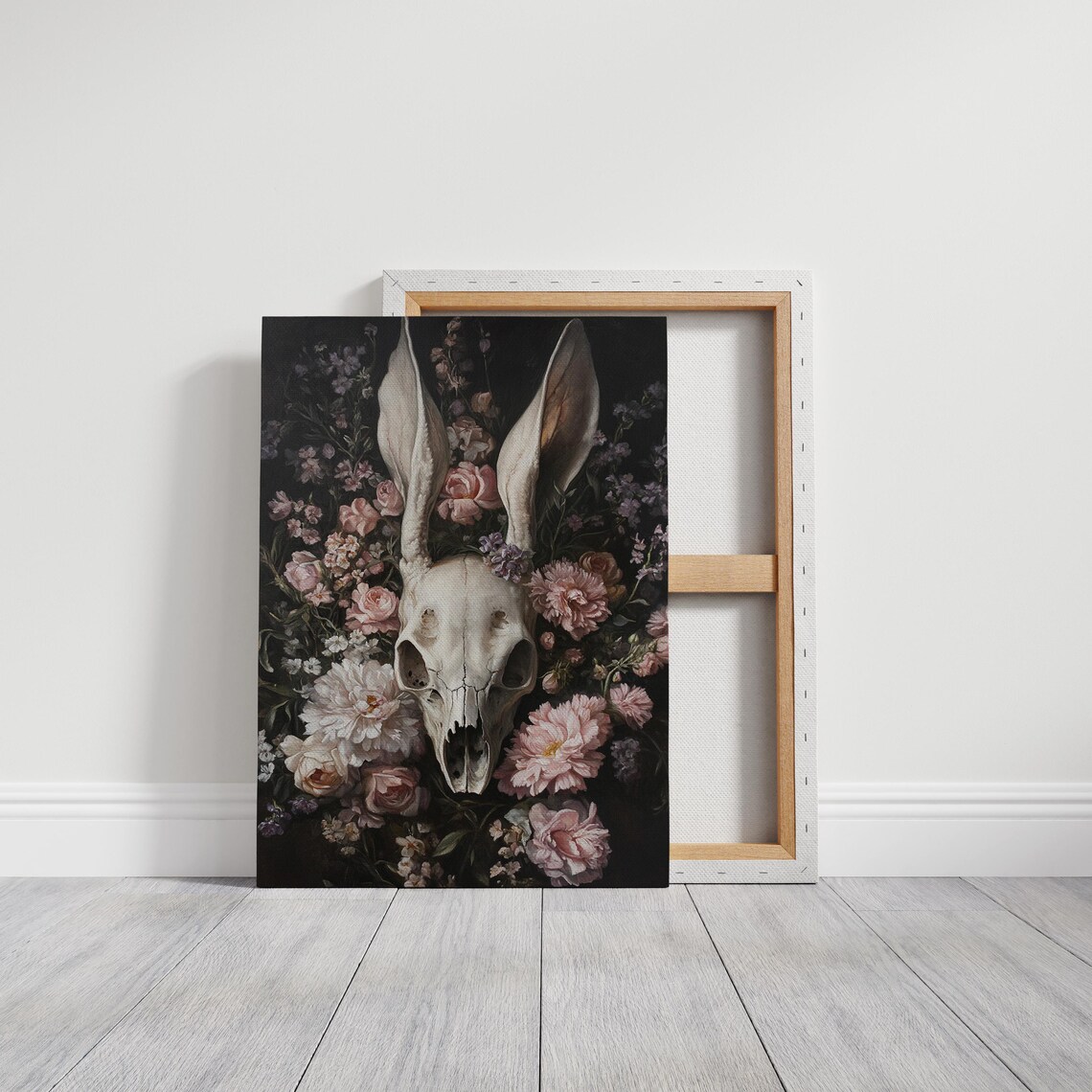 Gothic Rabbit Skull Pink Florals Dark Botanical Macabre Elegant Wall Poster - Image 2