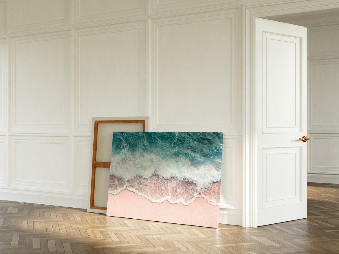 Pink Sand Beach Aerial Ocean Waves Coastal Minimalist Art Print - Image 4