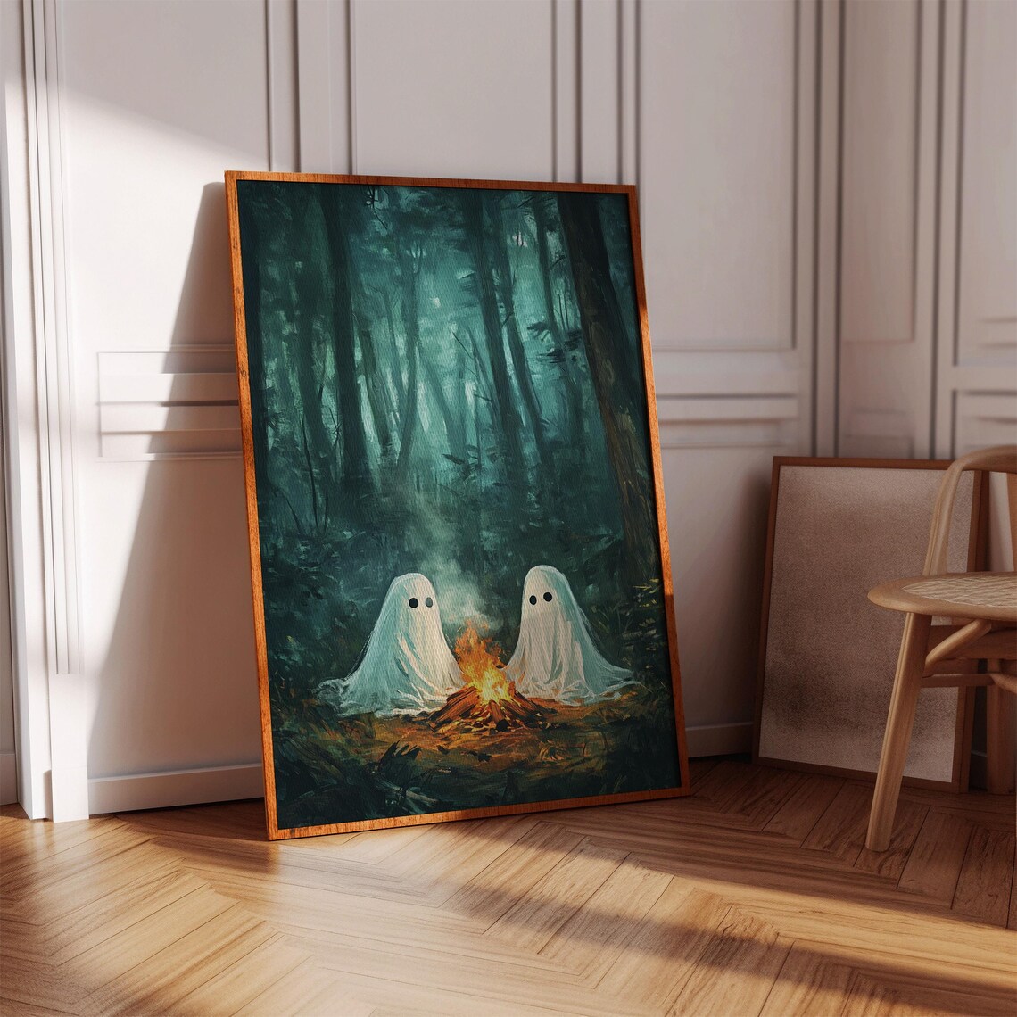 Ghost Friends By Campfire, Whimsical Spooky Forest - Image 3