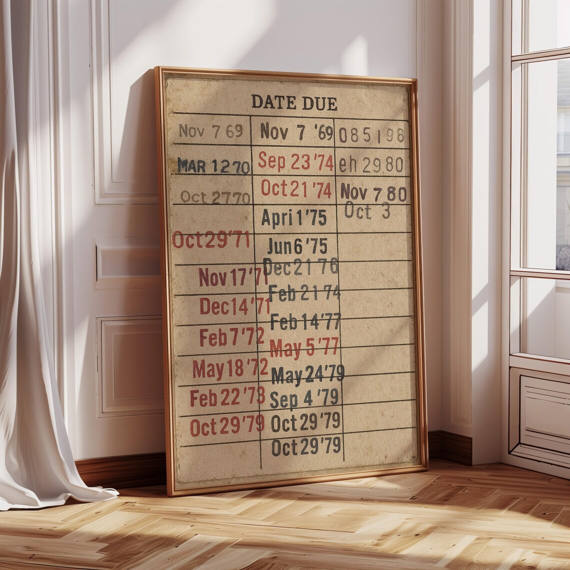 Vintage Library Due Date Card Retro Bookish Nostalgia Poster - Image 3