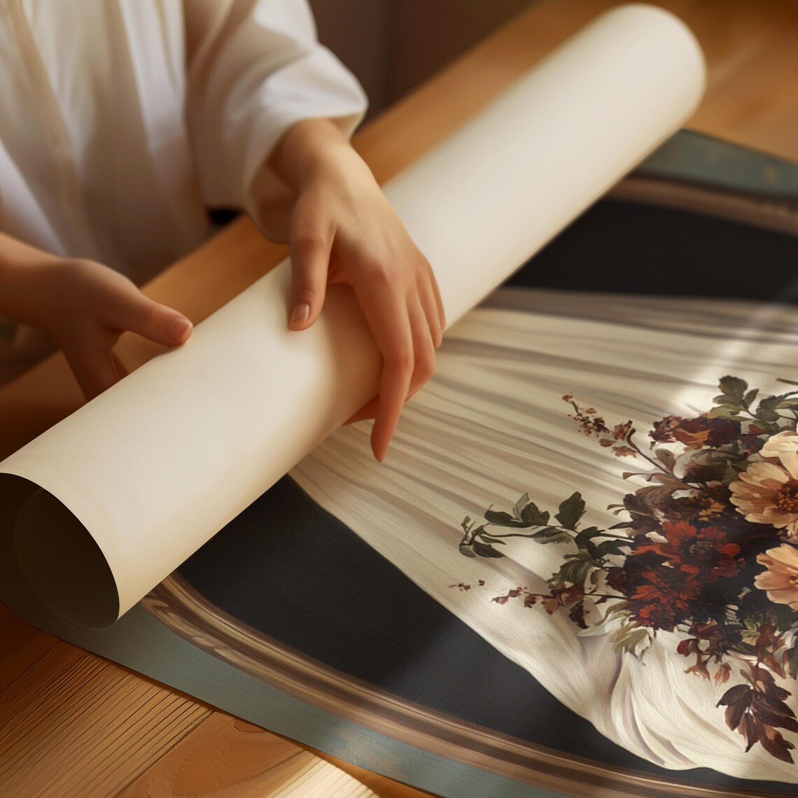 Ghost With Flowers, Vintage Oval Portrait Style - Image 2