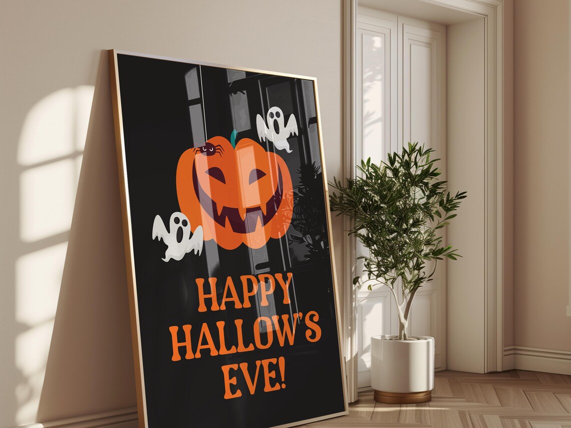 Happy Hallows Eve Pumpkin Ghost Party Illustration Fun Halloween Decor Poster - Image 4