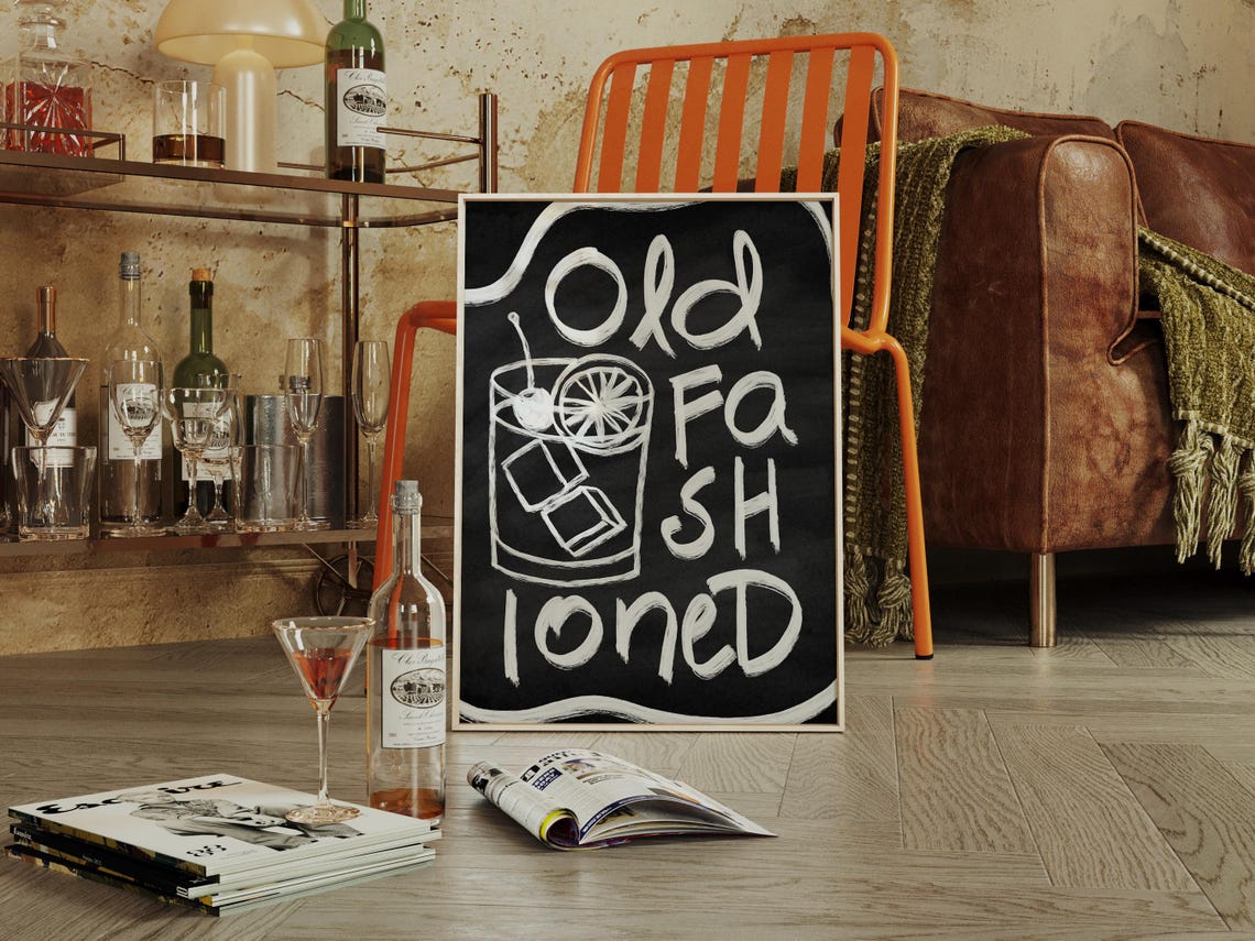 Old Fashioned Whiskey Chalk Art Retro Cocktail Bar Drink Wall Poster - Image 4