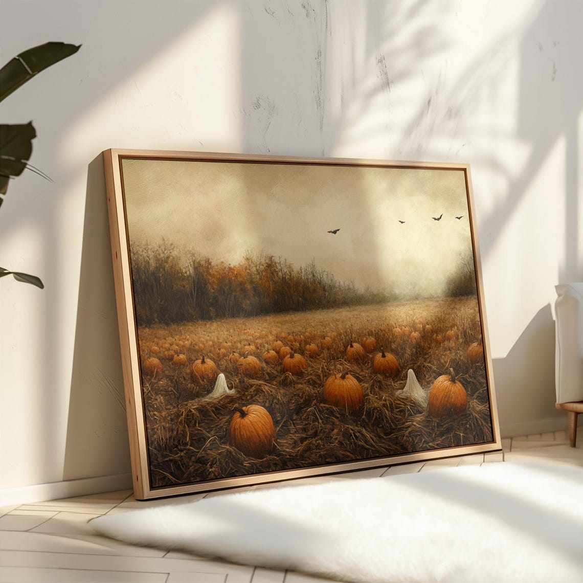 Haunted Pumpkin Patch Misty Field Spooky Fall Halloween Wall Art - Image 2