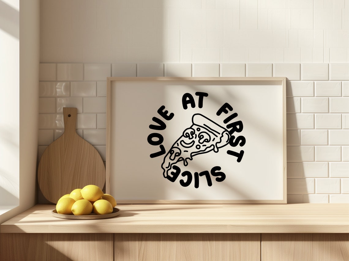Love At First Slice Circle Typography Pizza Slice Kitchen Poster - Image 2