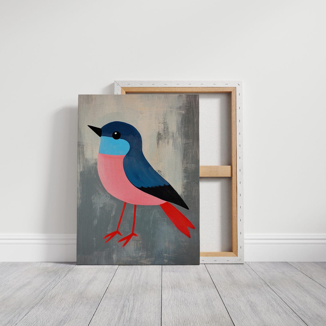 Minimalist Pink Blue Bird Illustration Modern Colorful Wall Art - Image 5