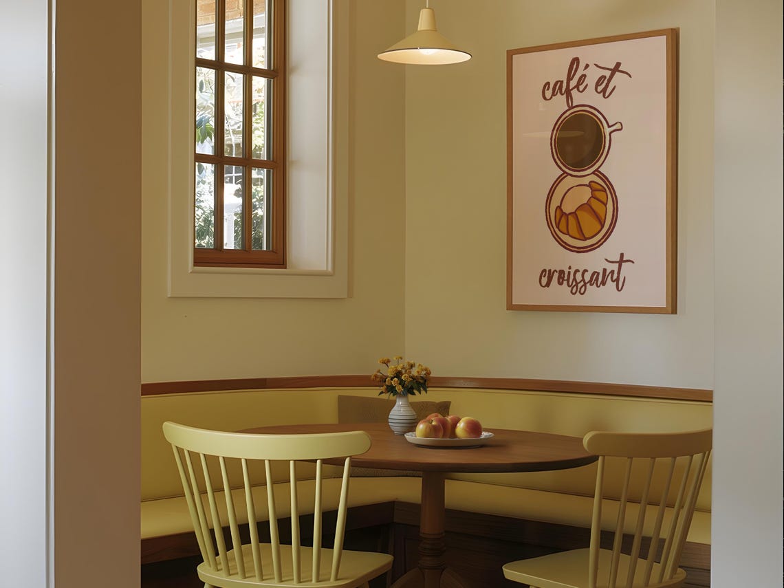 Cafe Et Croissant Coffee Cup Hand Lettered French Kitchen Poster - Image 2