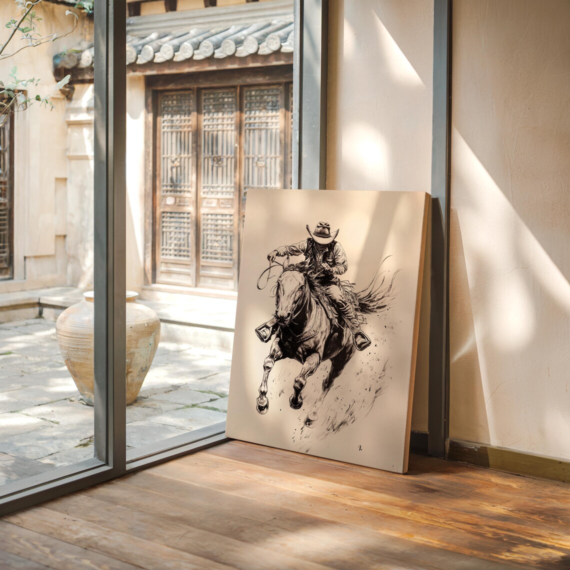 Fearless Cowboy Galloping, Western Rustic Ranch - Image 3