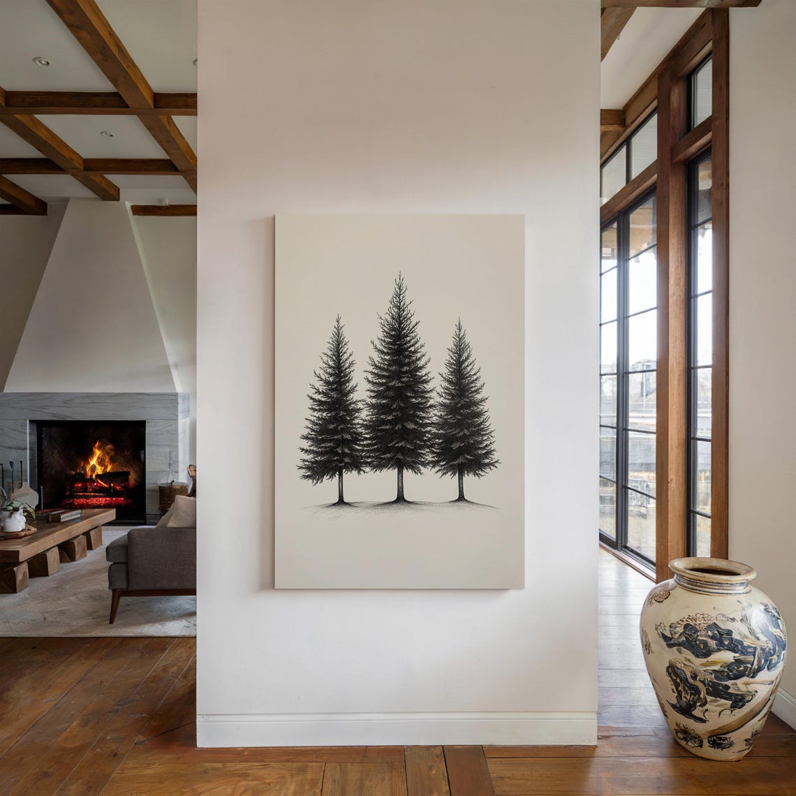 Minimalist Pine Tree Art Print Hand Drawn Evergreen Forest Illustration Black And White Nature Wall Decor - Image 5