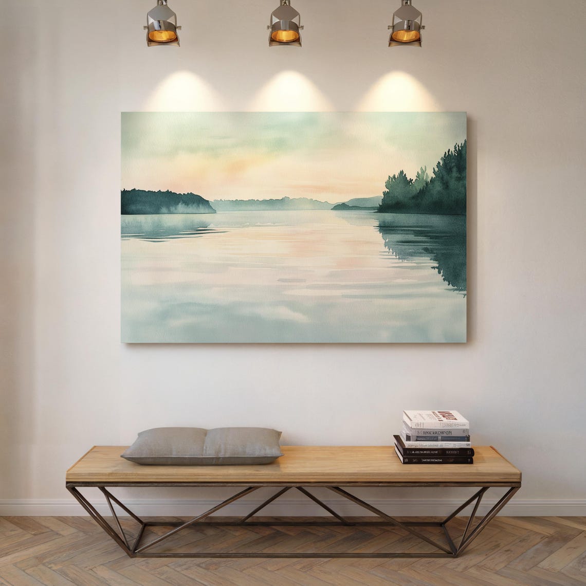 Serene Misty Lake Sunrise Reflections Calming Watercolor Nature Poster - Image 3