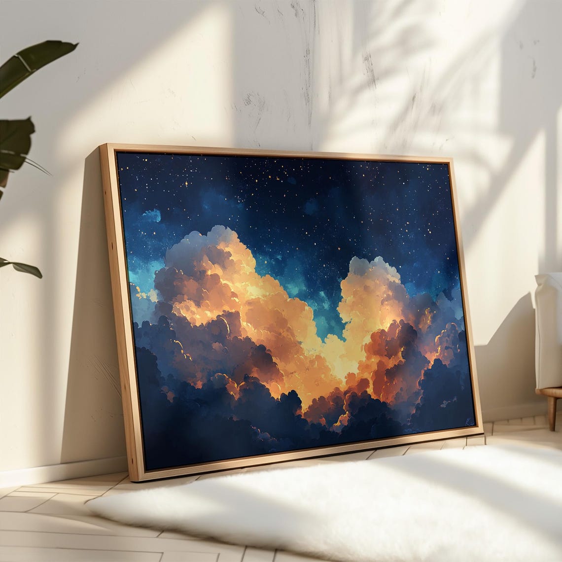 Celestial Cloudscape With Starlit Sky Dreamy Atmospheric Art Print Cosmic Night Glow - Image 5