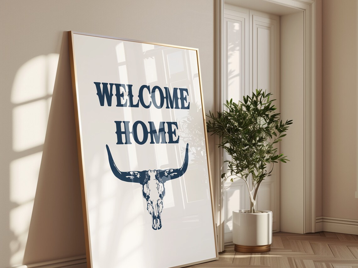 Steer Skull Western Style, Boho Minimalist Art Print - Image 2