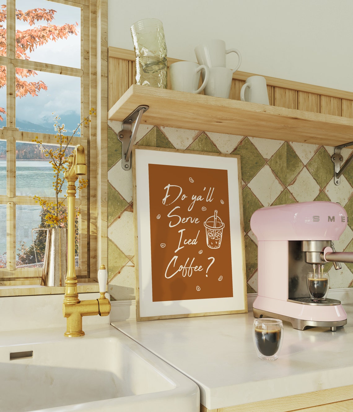 Do Yall Serve Iced Coffee Quote Caramel Brown Coffee Bar Poster - Image 4