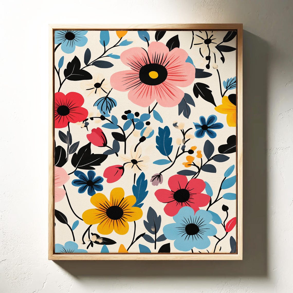 Vibrant Floral Blossoms Pink Red Yellow Blue Bold Botanical Poster - Image 2