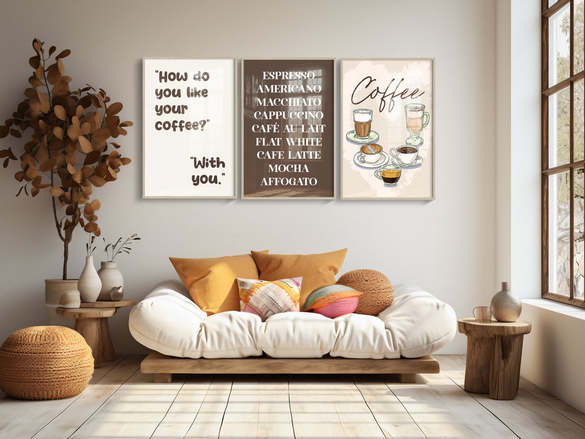 Coffee Bar Three Piece Set Espresso Menu Quote Cups Wall Art Bundle - Image 2