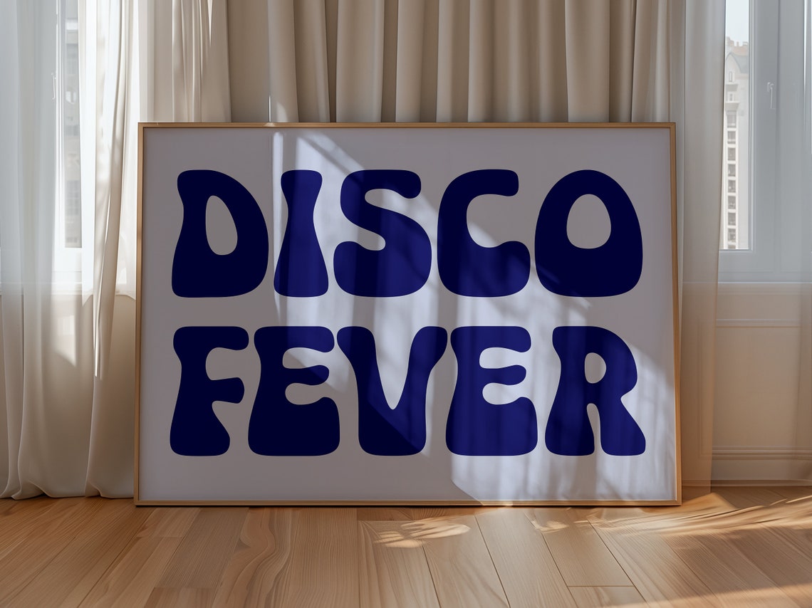 Disco Fever Bold Navy Retro Groovy Typography Minimalist Wall Poster - Image 2