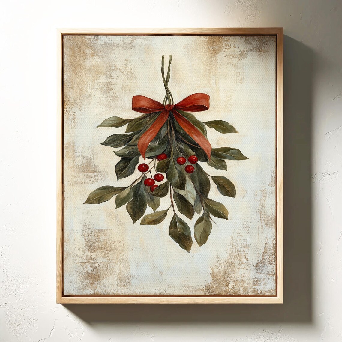 Vintage Mistletoe Painting, Rustic Christmas Decor - Image 2