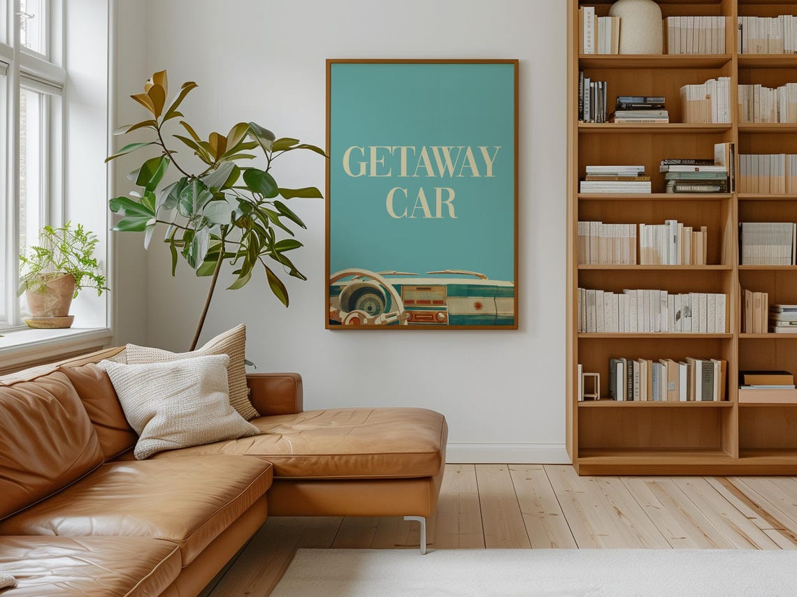 Getaway Car Vintage Teal Retro Classic Car Interior Wall Poster - Image 2