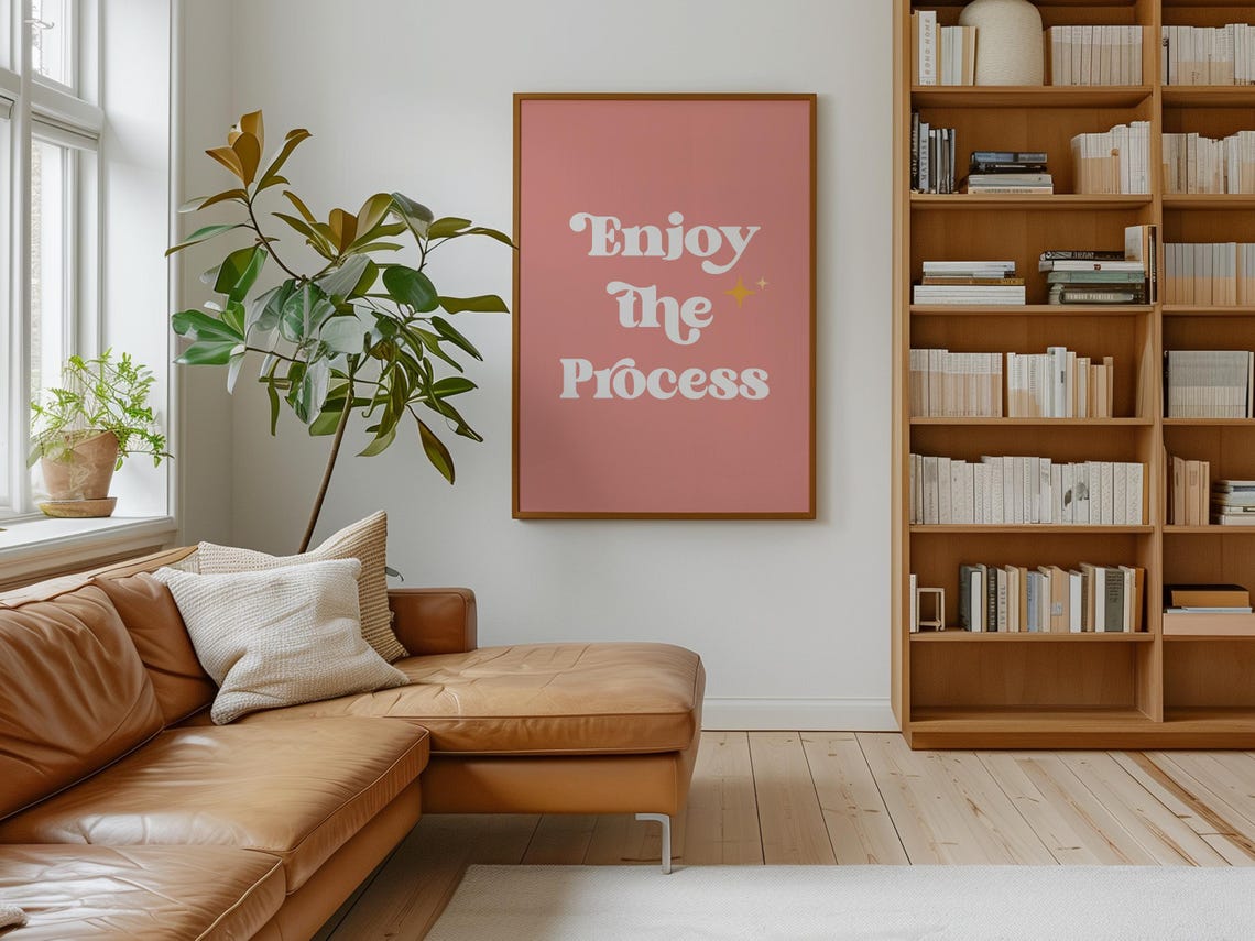 Enjoy the Process Creamy Retro Font Dusty Pink Wall Decor Poster