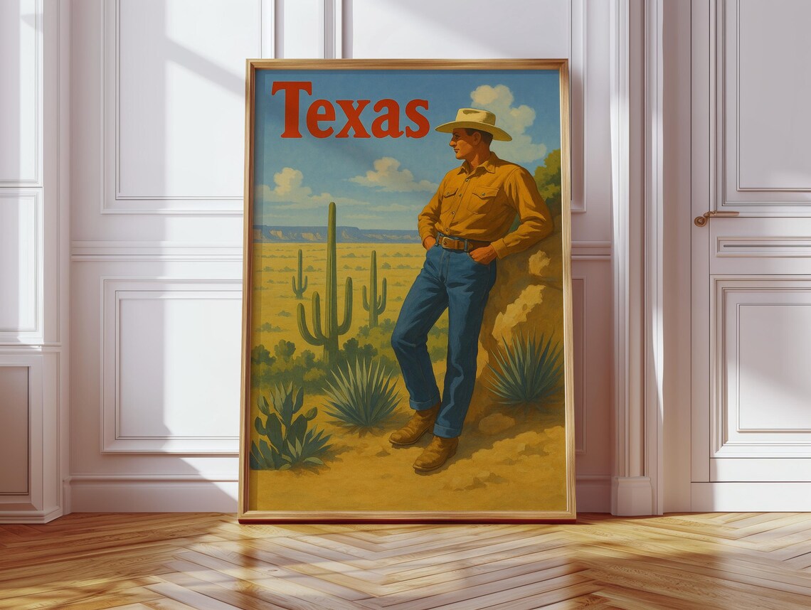 Vintage Texas Cowboy Retro Western Desert Art Print - Image 4
