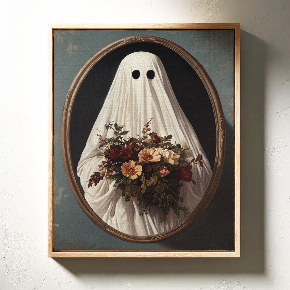 Ghost With Flowers, Vintage Oval Portrait Style - Image 4