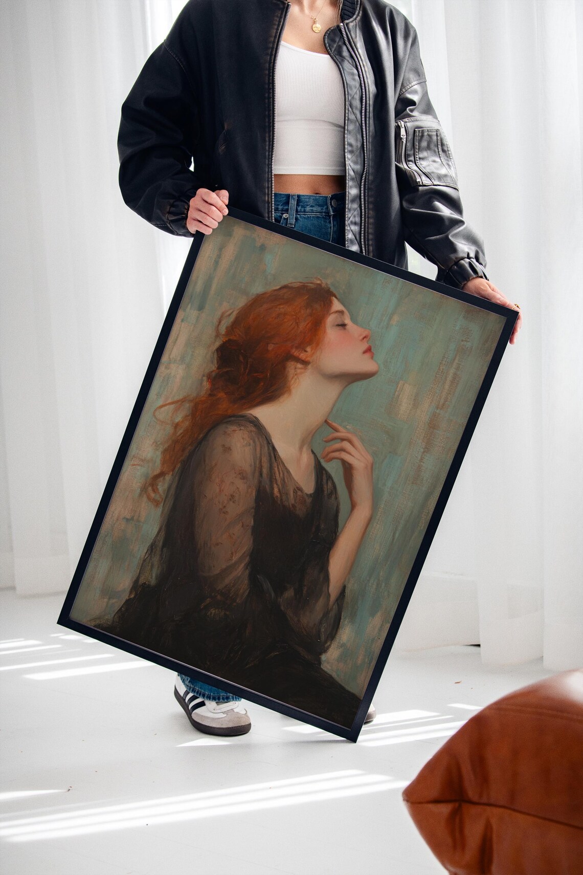Elegant Redhead in Black Lace Romantic Classic Portrait Poster - Image 2