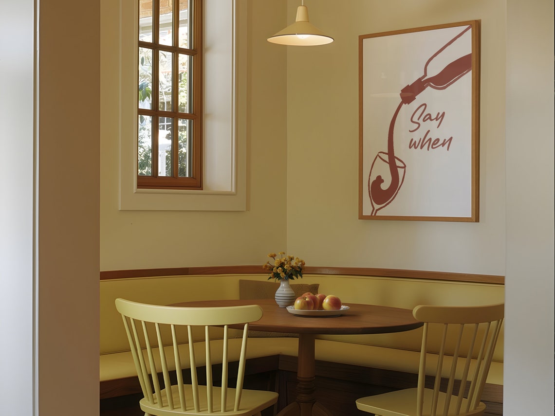 Say When Wine Pour Minimalist Retro Bar Cart Kitchen Quote Wall Art - Image 4