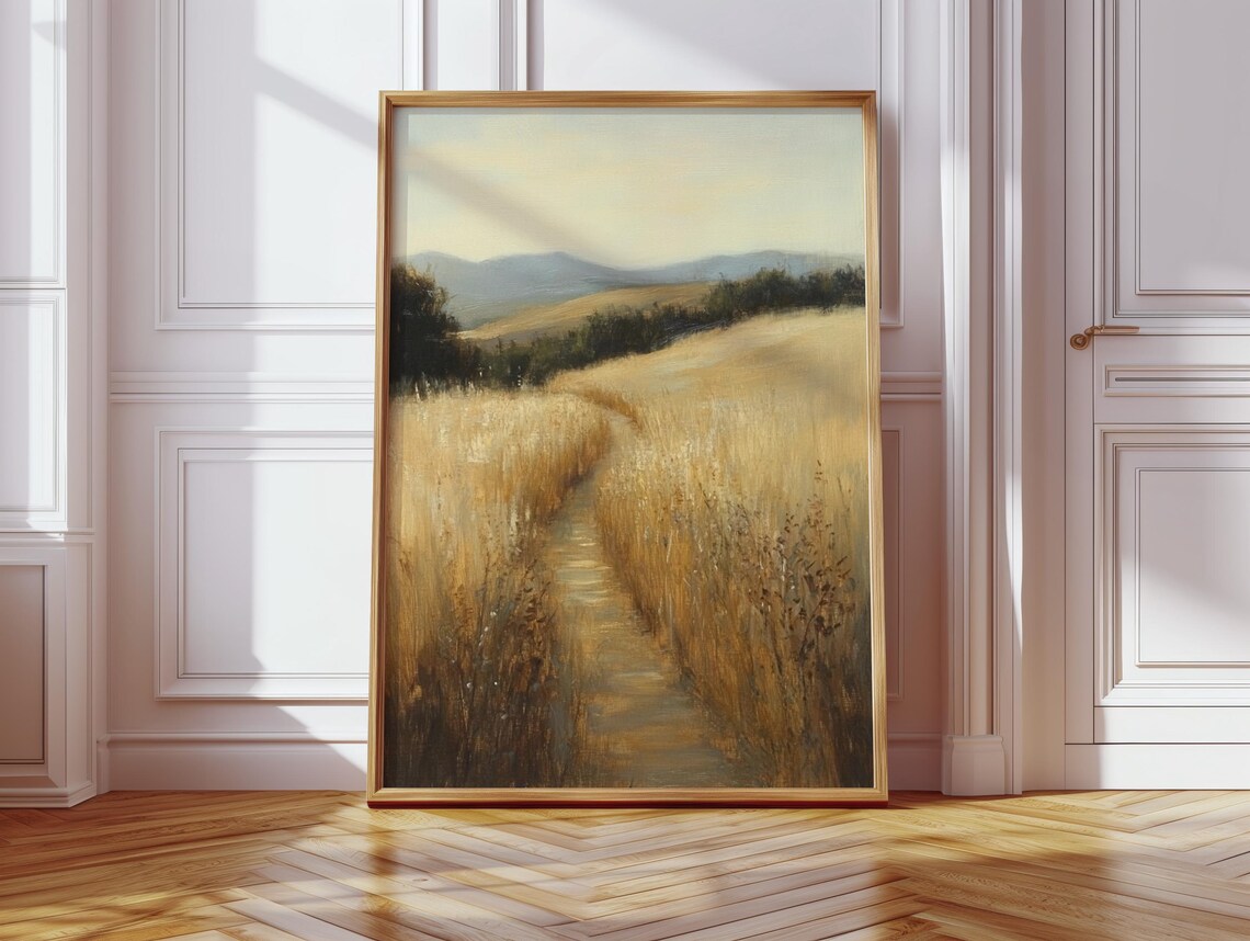 Golden Trail Through Summer Meadow Landscape Art Print - Image 4