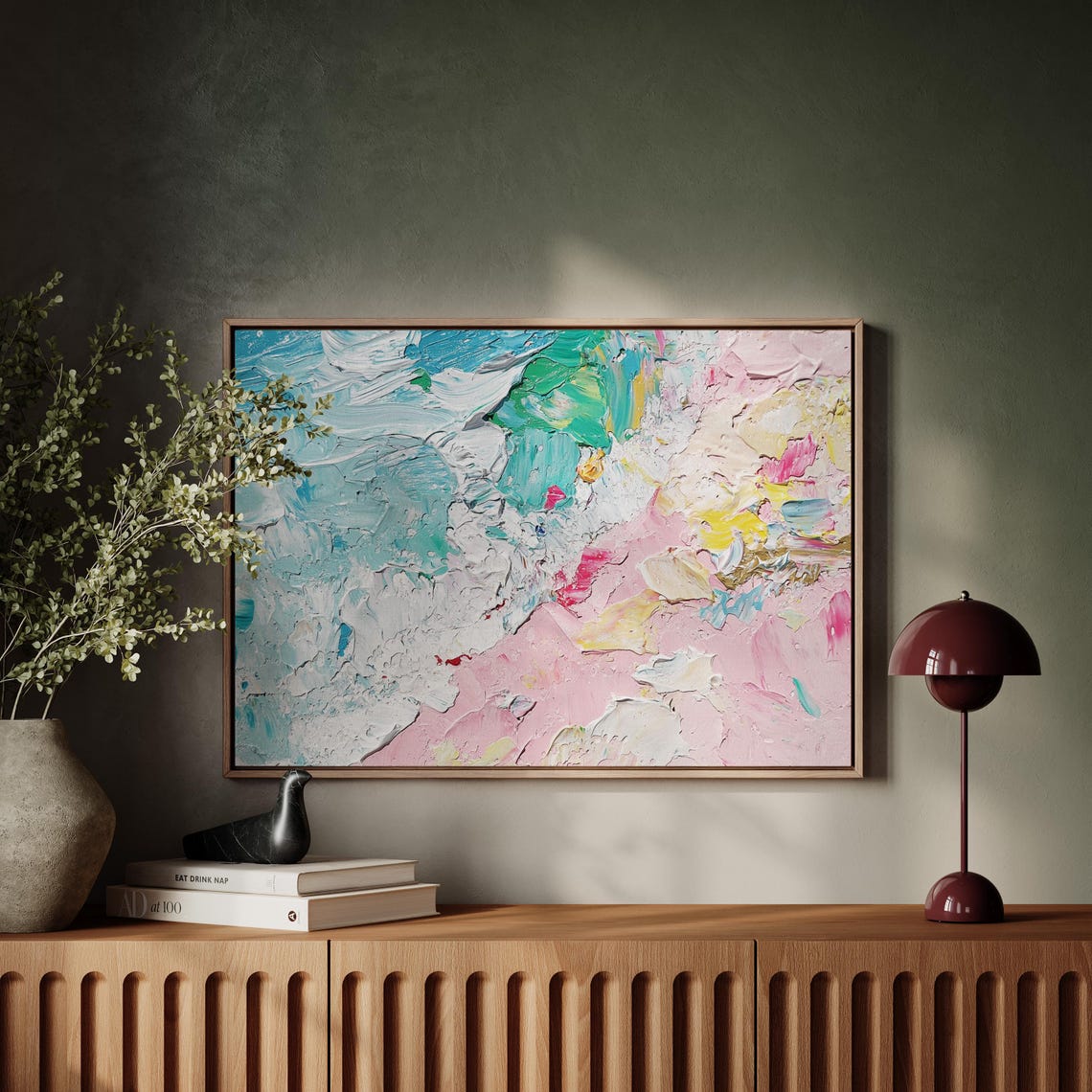 Abstract Pastel Palette Knife Pink Blue Yellow Textured Art Poster - Image 2
