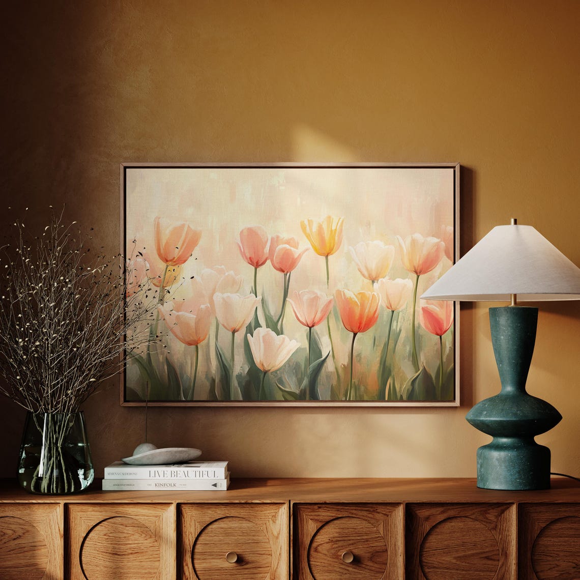 Soft Pastel Tulips Dreamy Spring Floral Meadow Watercolor Wall Art - Image 4