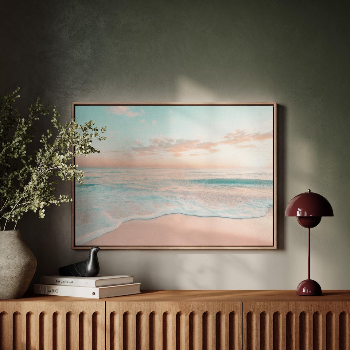 Dreamy Pastel Beach Sunrise Blush Waves Soft Pink Sand Ocean Wall Art - Image 5