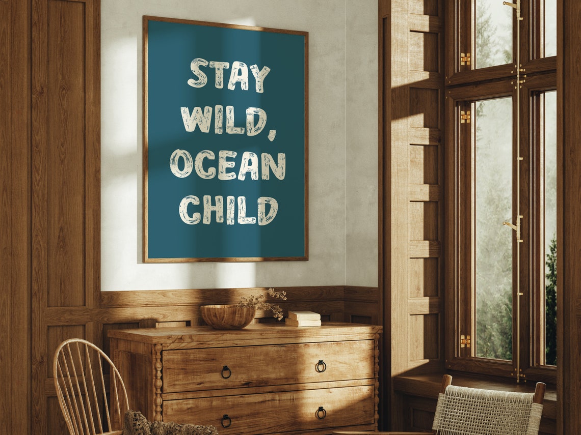 Stay Wild Ocean Child Distressed White on Teal Coastal Wall Art - Image 4