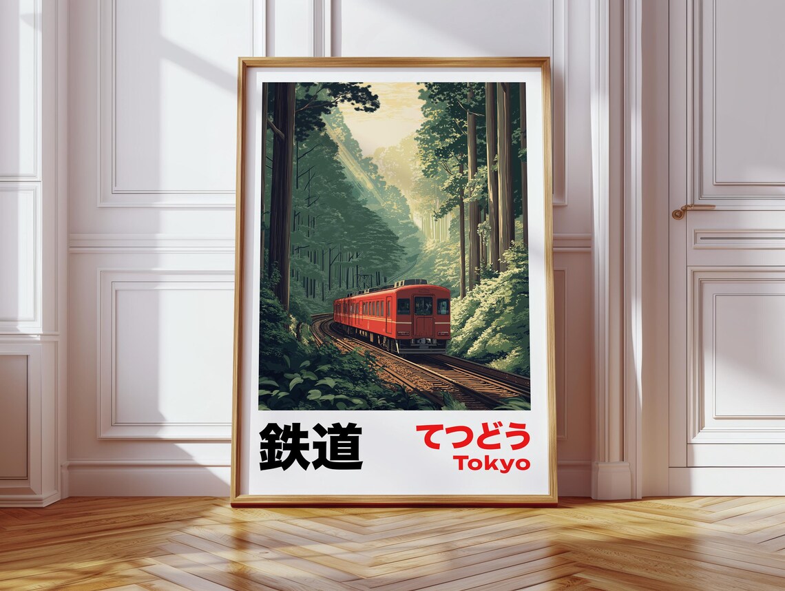 Retro Japanese Railway Poster, Vintage Tokyo Forest - Image 4