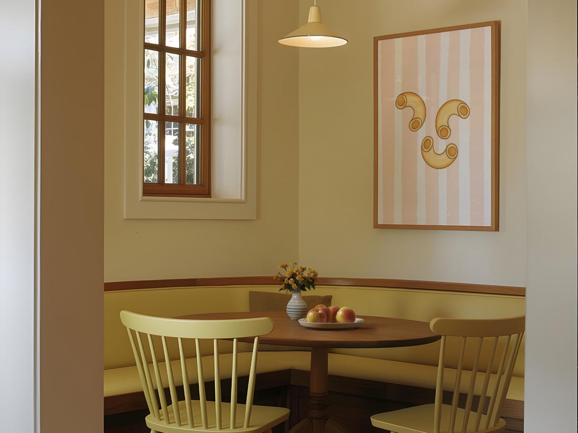 Macaroni Pasta Cute Kitchen Illustration Pink Striped Wall Art - Image 4