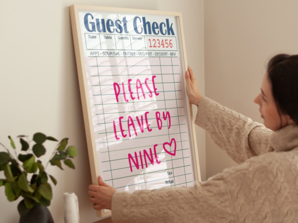 Guest Check Please Leave By Nine Funny Pink Kitchen Wall Art - Image 2