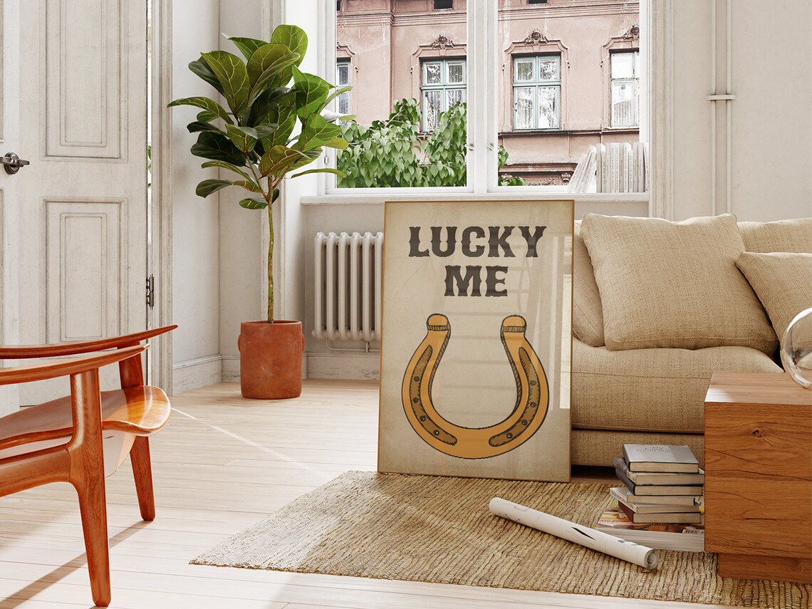 Lucky Me Gold Horseshoe Vintage Western Positive Affirmation Art Poster - Image 4