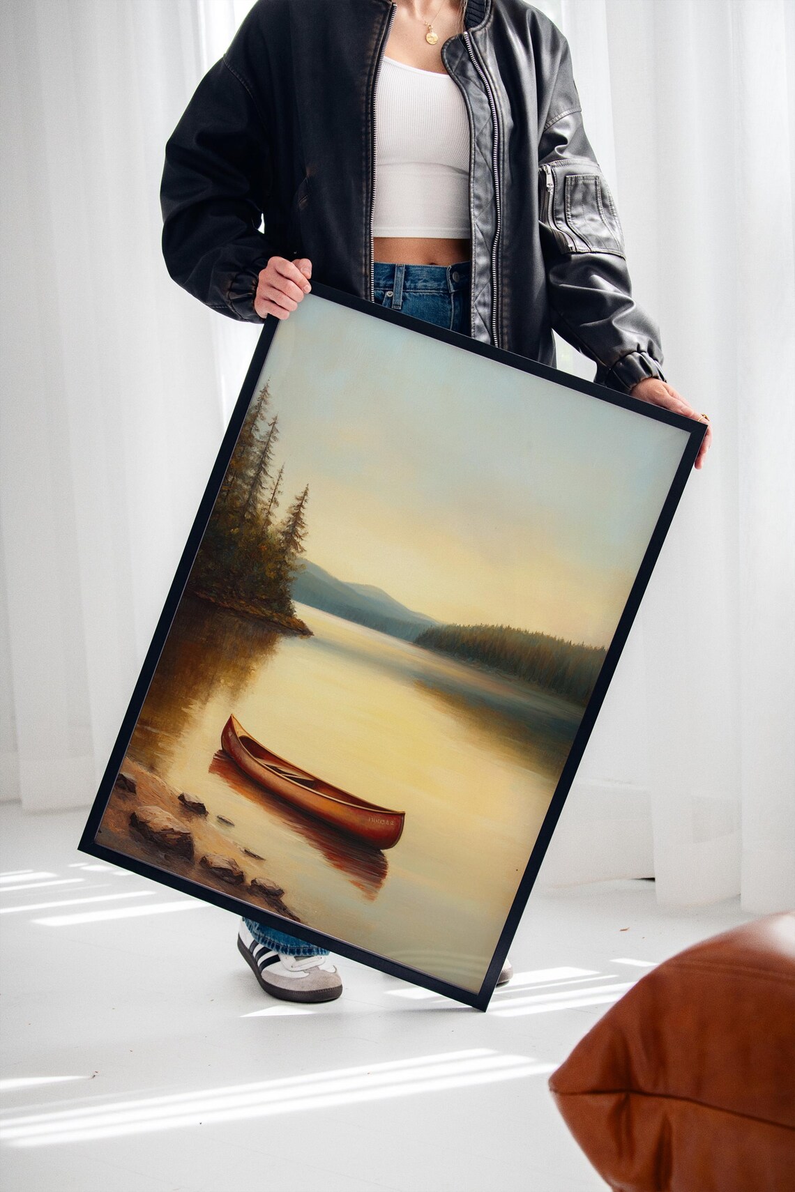Serene Canoe Lake Poster, Tranquil Sunset Landscape - Image 5