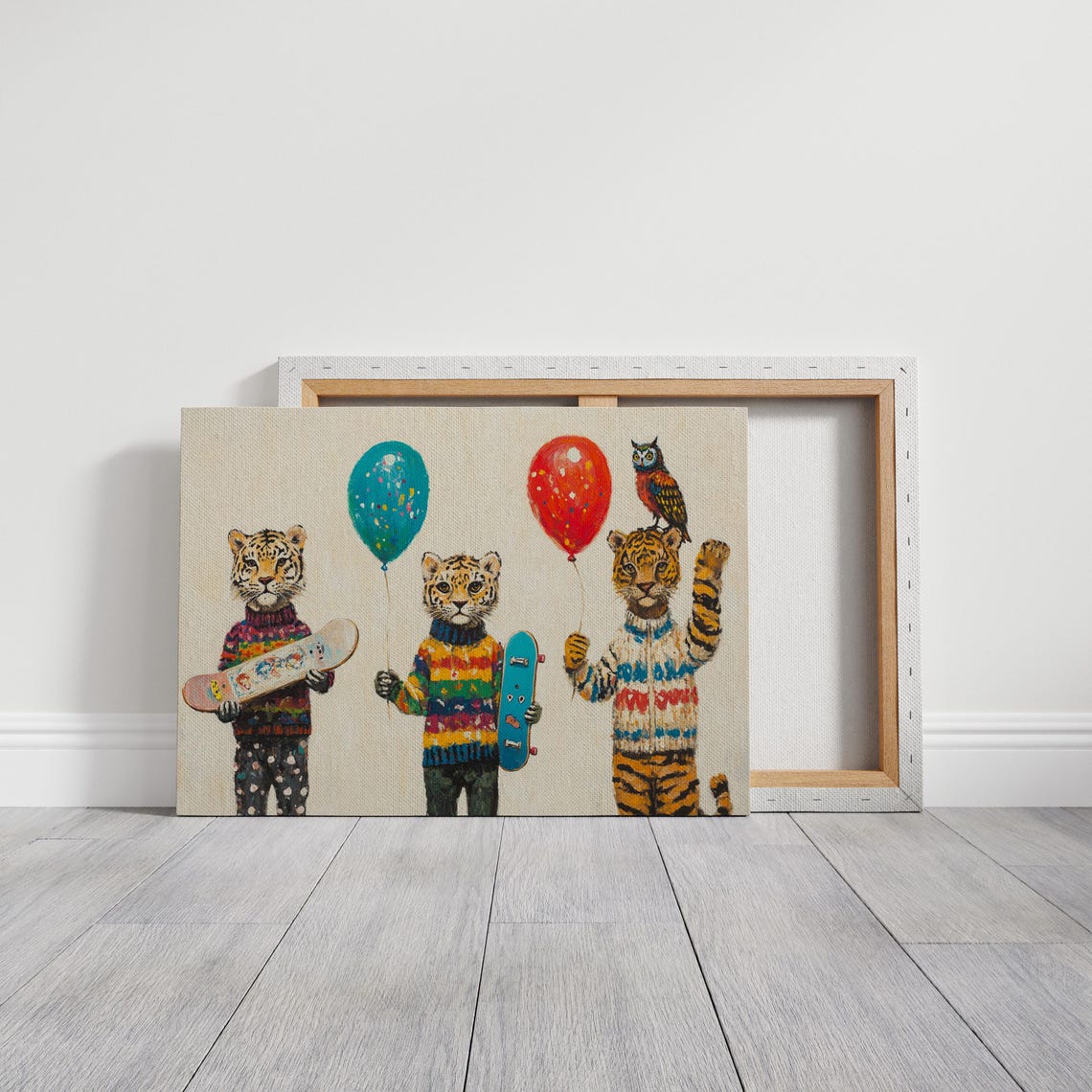 Whimsical Tigers In Sweaters With Balloons And Skateboards Kids Poster - Image 5