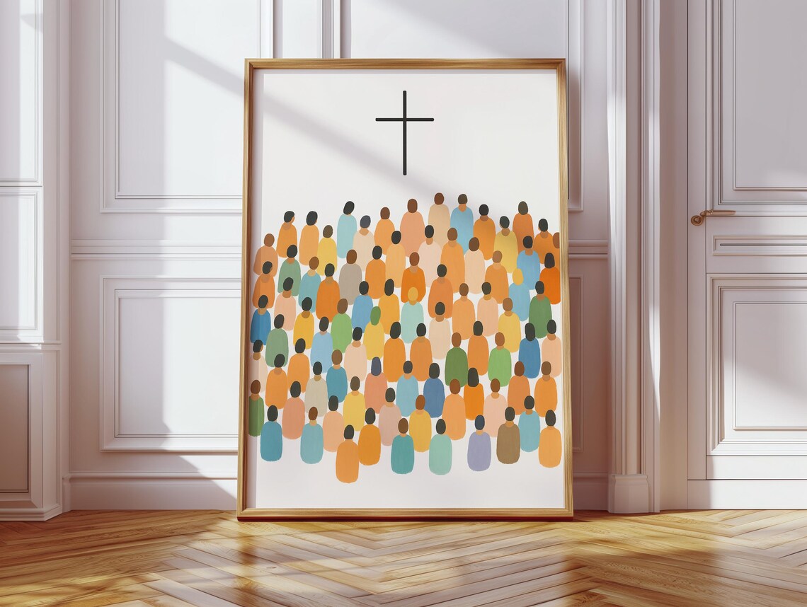 Modern Christian Cross Crowd, Minimalist Worship Art - Image 3