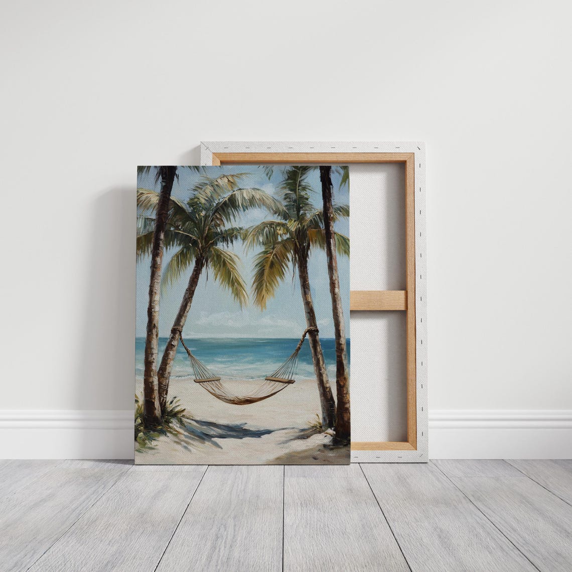 Beach Hammock Between Tall Palms Turquoise Ocean Escape Poster - Image 4