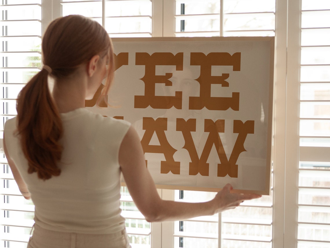 Yee Haw Block Letter Tan Western Typography Statement Wall Art - Image 4