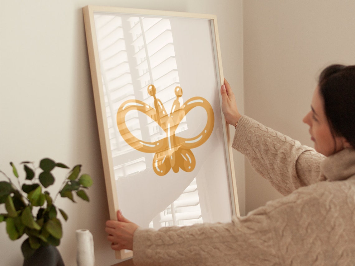 Gold Balloon Animal Butterfly Minimalist Boho Style Modern Wall Art