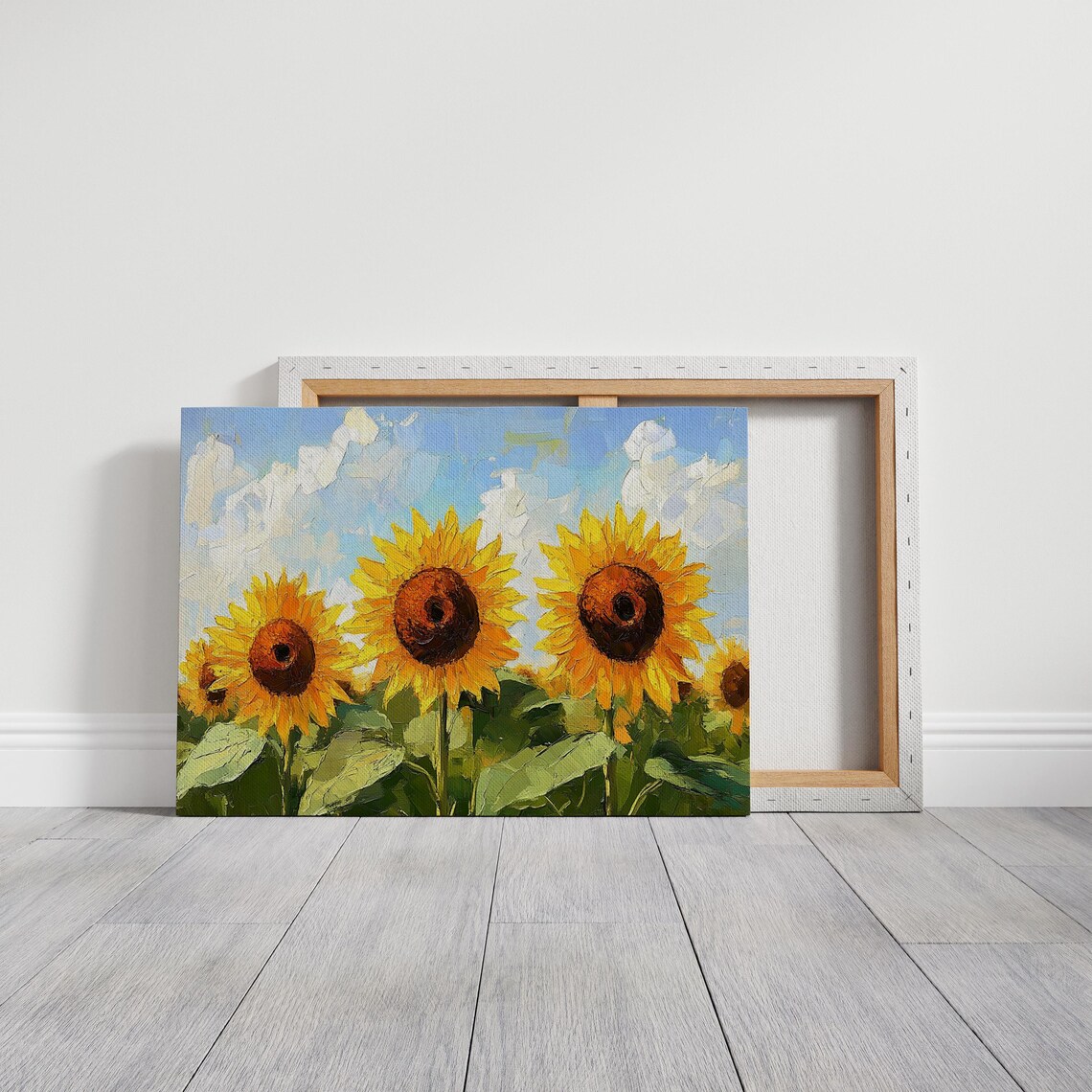 Sunflower Field Under Bright Sky, Oil Painting Style - Image 5