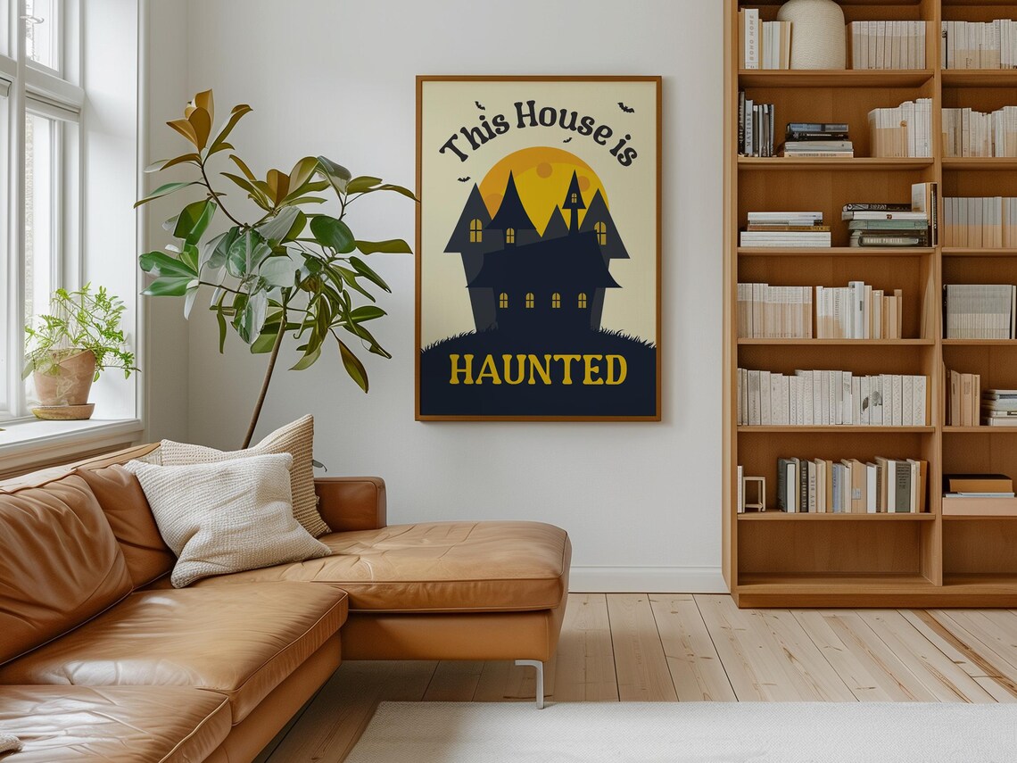 This House Is Haunted Spooky Night Scene Retro Halloween Home Decor Poster - Image 4