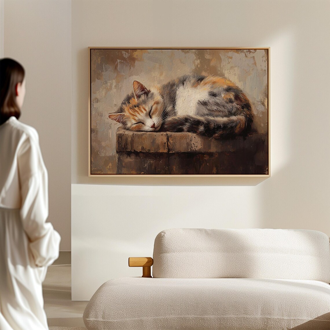 Cozy Calico Cat Sleeping Rustic Pet Art Print - Image 3