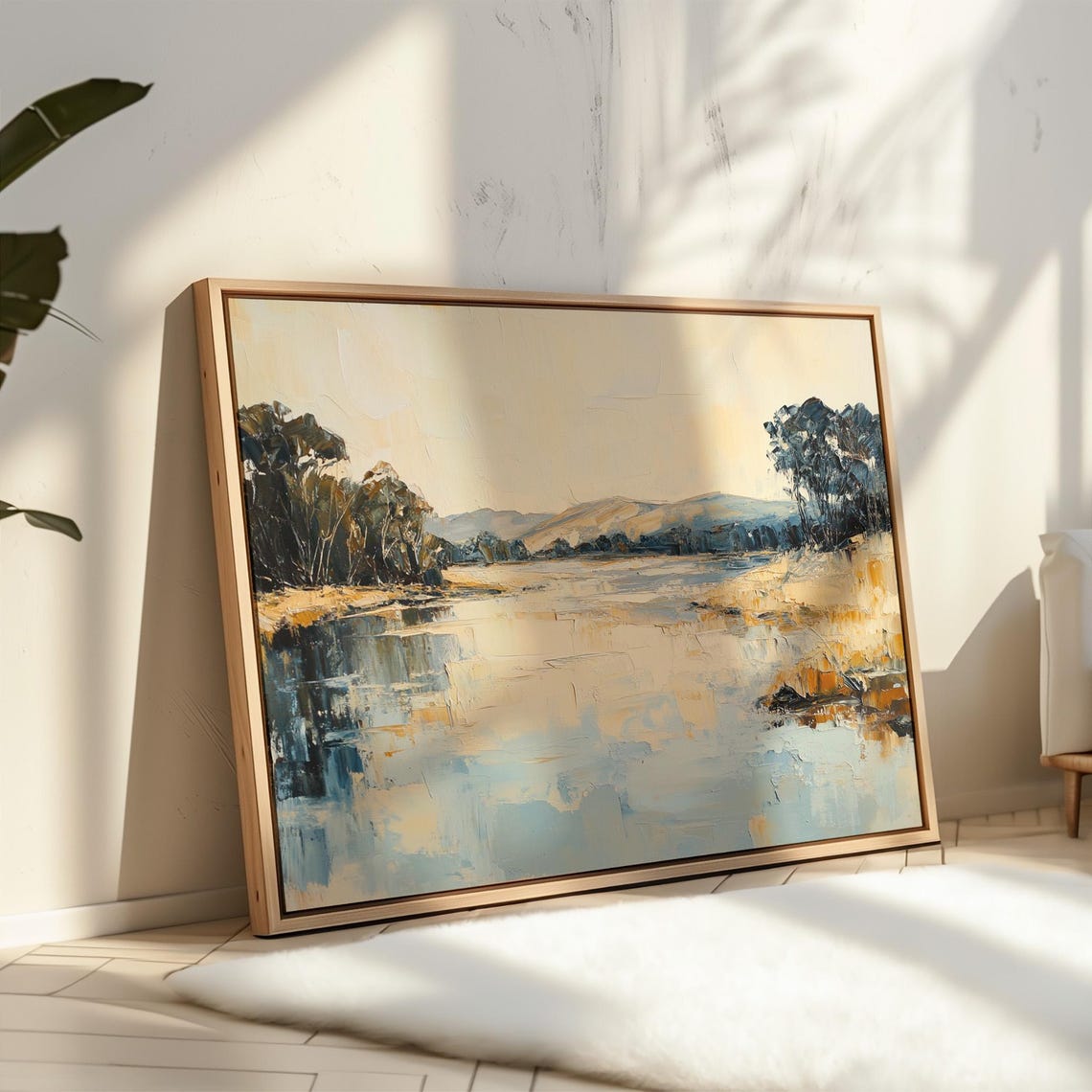 Muted River Landscape In Warm And Cool Tones Serene Water Art Print - Image 2