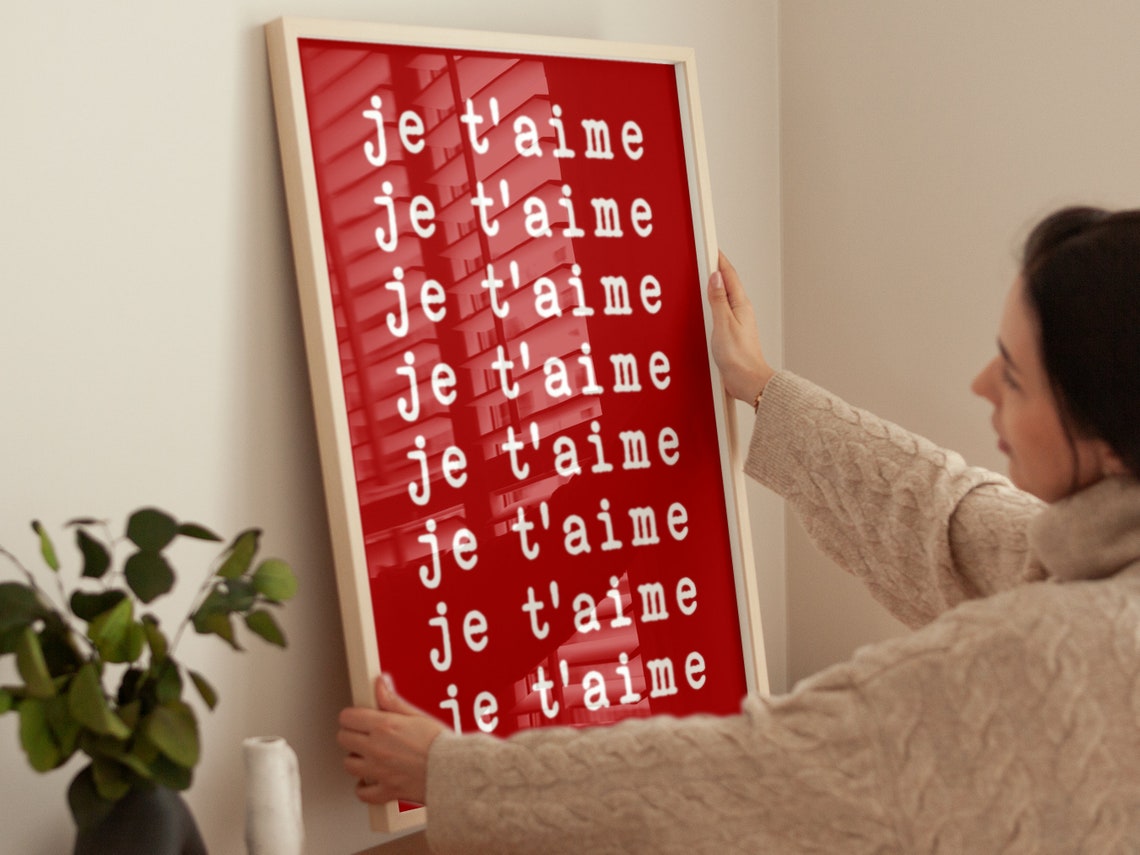 French Je Taime Love Phrase Repeated Red Typographic Wall Art Print - Image 4